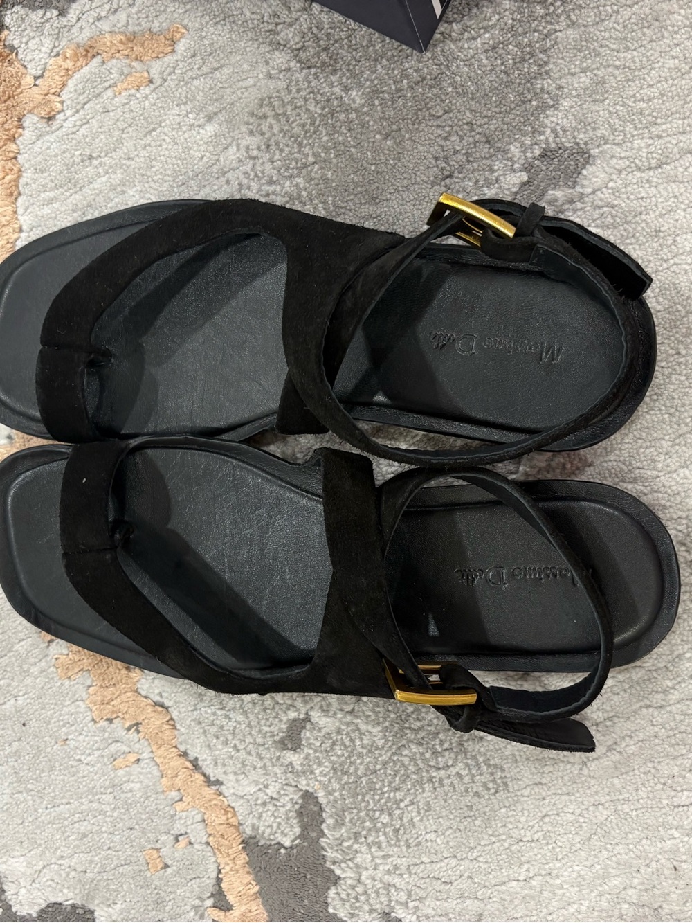 Massimo Dutti Womens Leather Strappy Sandals suede flats Black size 39